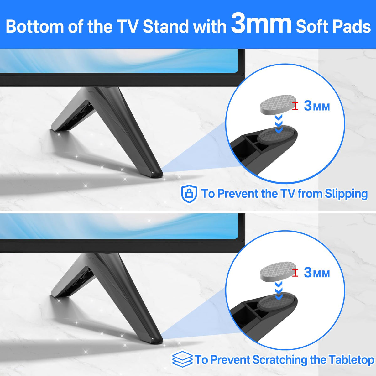 Notiela Onn TV legs package includes screws and gaskets for easy assembly.