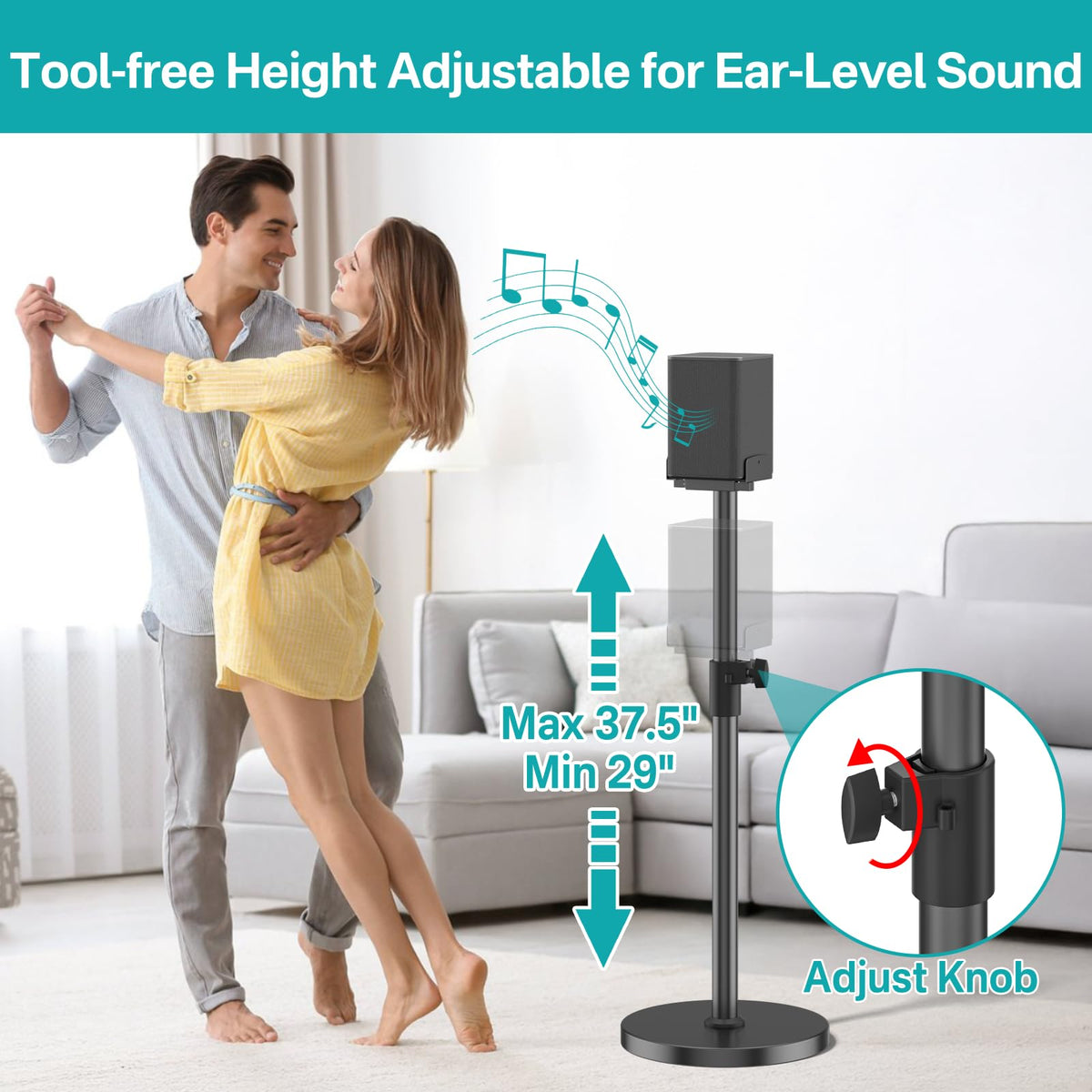 Notiela tool-free height adjustment lets you match ear level quickly.