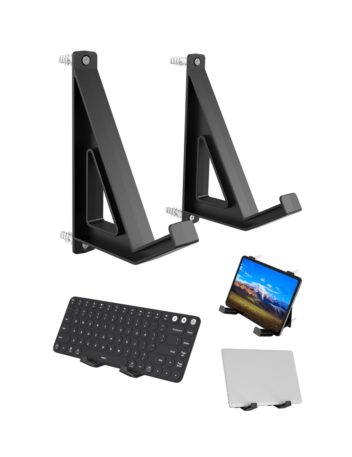 NOTMBESTM universal wall-mount organizer keeps keyboards, laptops, and tablets neatly stored and ready.