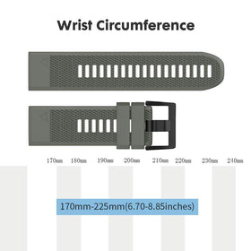 Wrist measurement guide showing 170-225 mm range for sizing