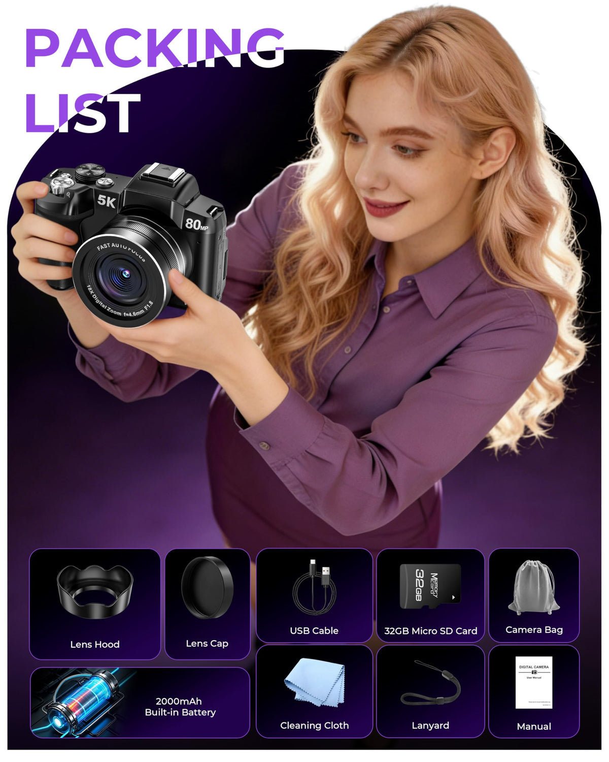 Notoldpine 5K camera beginner kit shown with accessories.