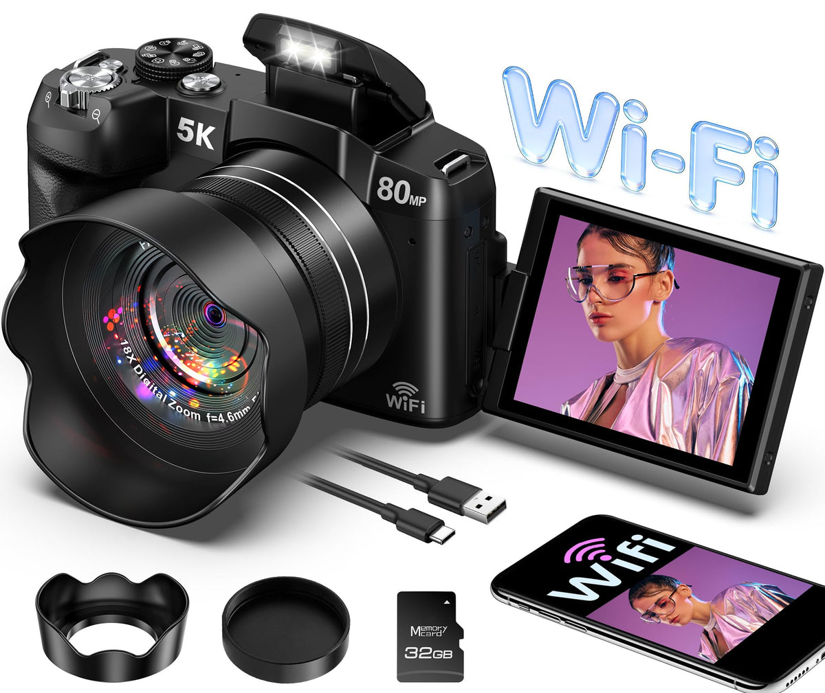 Notoldpine 5K camera front view emphasizes travel-ready, compact design.