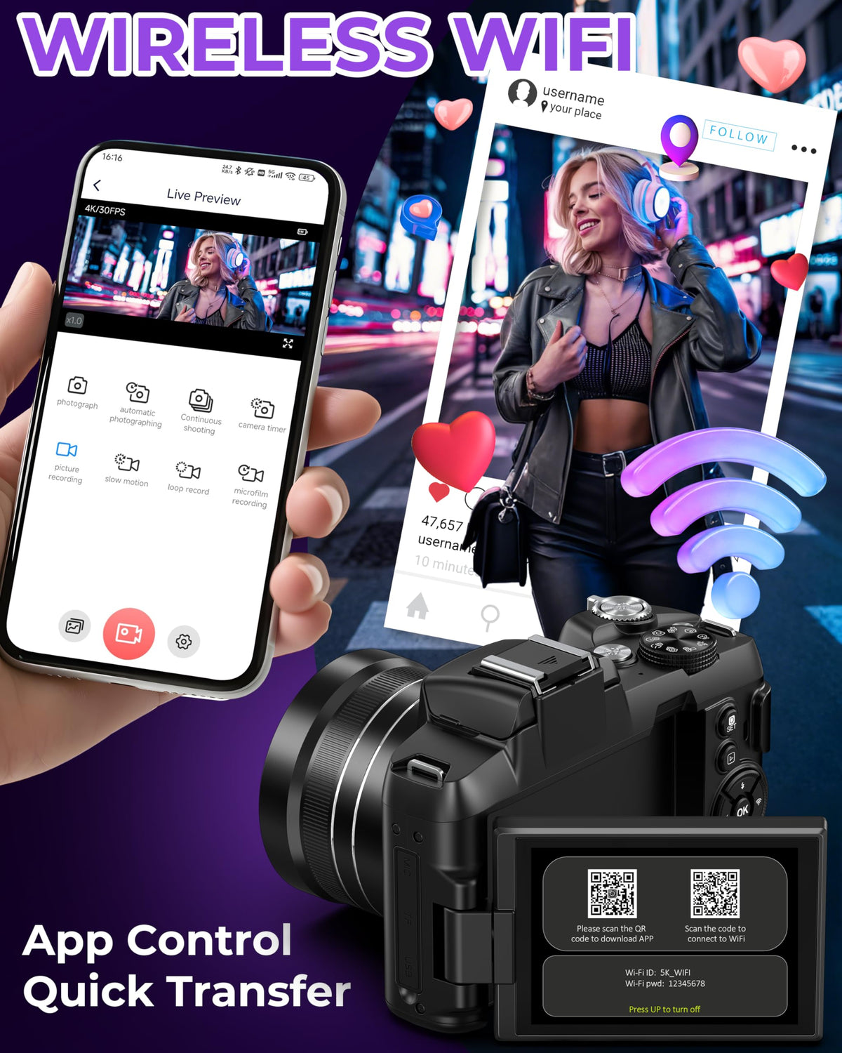 Notoldpine 5K camera WiFi sharing enables quick transfers.
