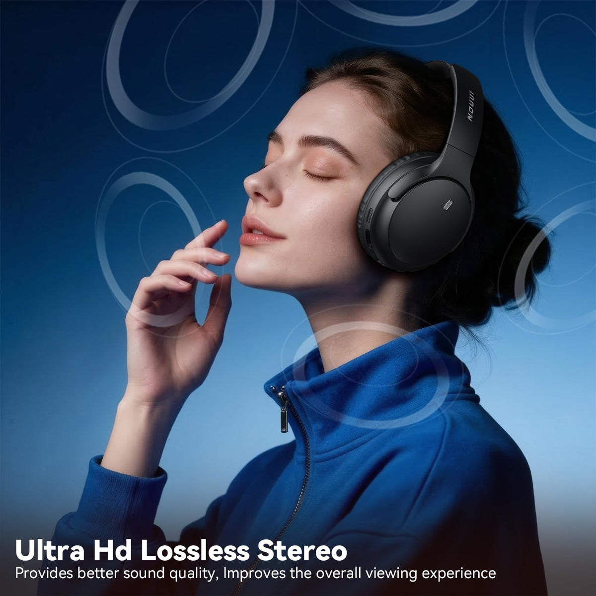 NOUUI headphones worn by an elderly user for comfortable long listening sessions