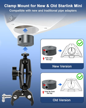 NovaKits Starlink Mini clamp mounted on a pole shows versatile outdoor mounting.