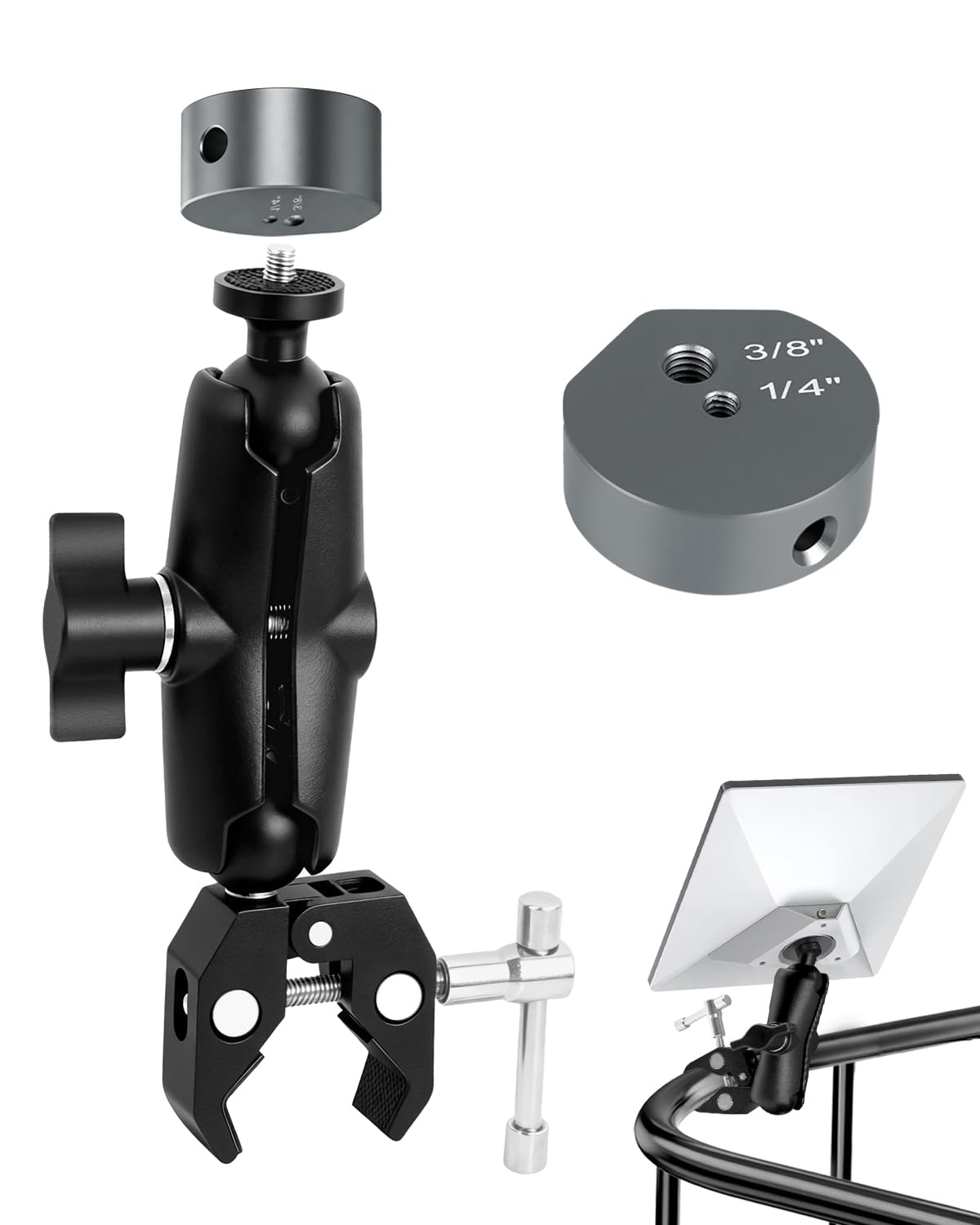 NovaKits Starlink Mini clamp mount side view highlights its durable aluminum construction for rugged use.