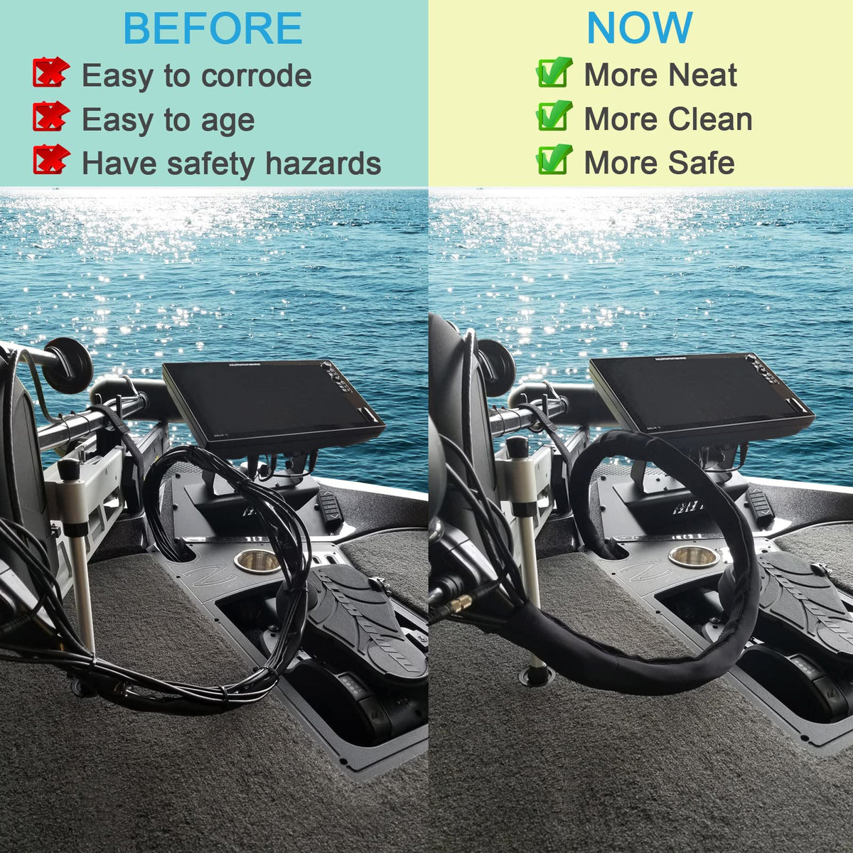 NOVINO neoprene wire cover adds tidy organization to your boat transom area.