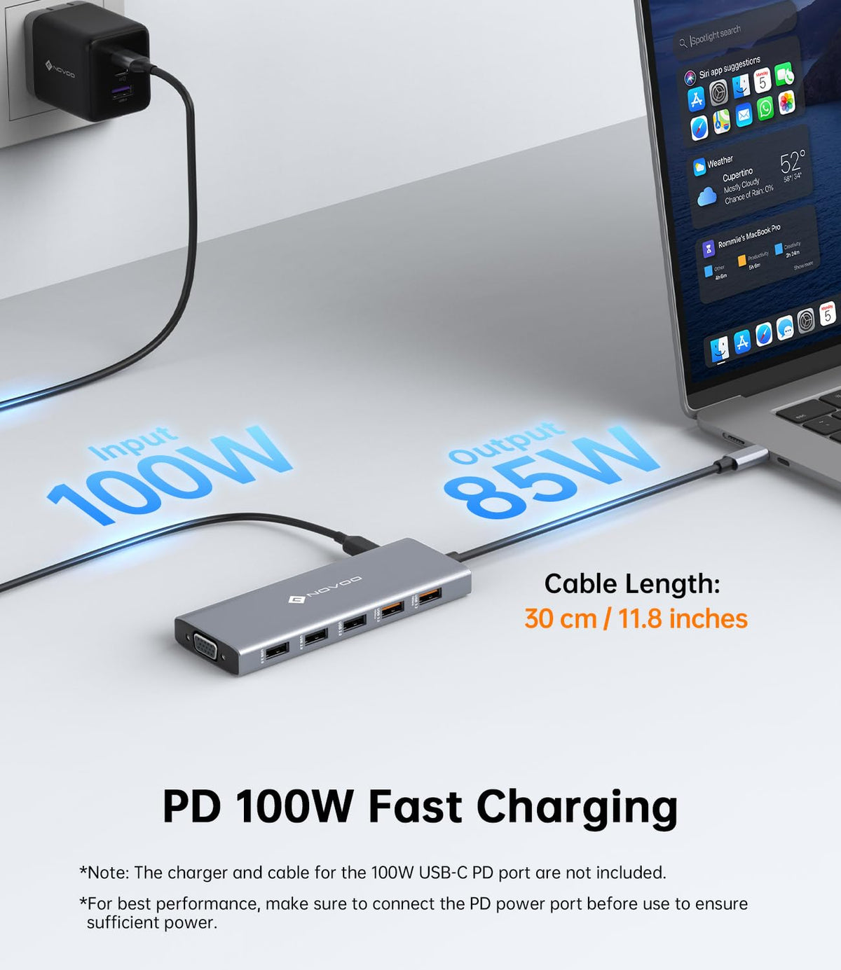 NOVOO with HDMI cable connected showing 4K output capability
