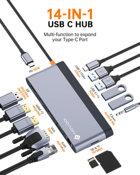 NOVOO close-up of back ports highlighting HDMI, DP, VGA for multi-monitor setup