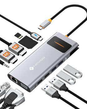NOVOO front view of docking station showing full port array and compact design benefits
