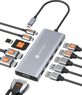 NOVOO front view showing all ports and compact design for desk expansion