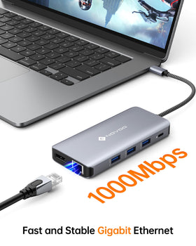 NOVOO four USB-A ports on the dock expand keyboard, mouse, and accessory connections