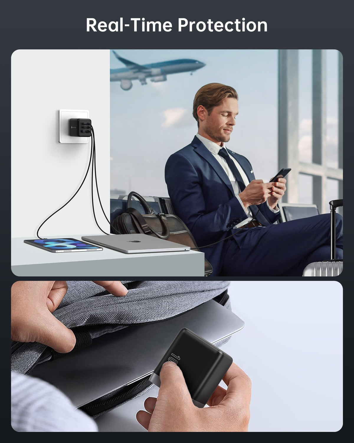 NOVOO charging a phone and tablet simultaneously for multi‑device use