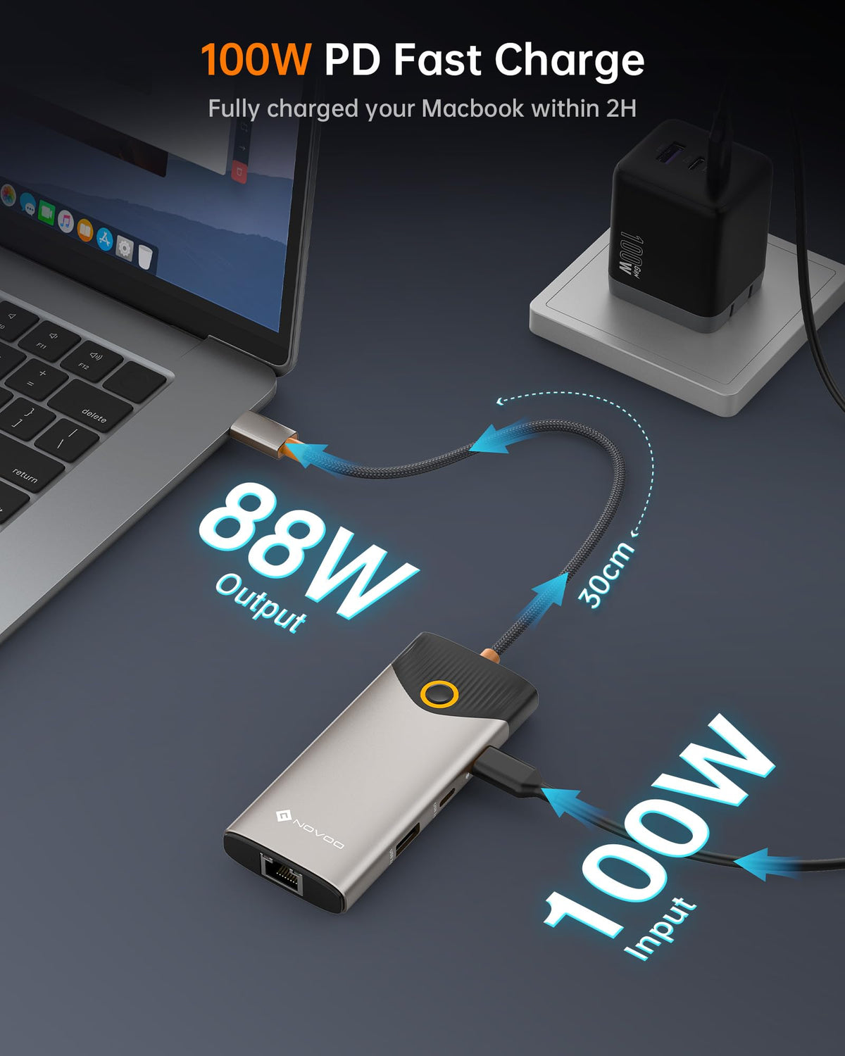 NOVOO USB-C hub screen-off button for quick privacy with one click