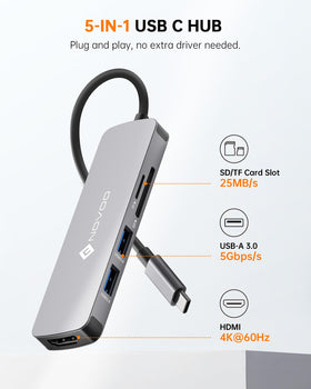 NOVOO USB-C Hub showing two USB 3.0 ports for fast peripheral use.