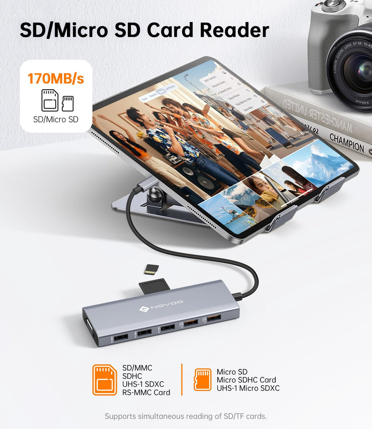 NOVOO with USB drive active illustrating 10Gbps fast file transfer