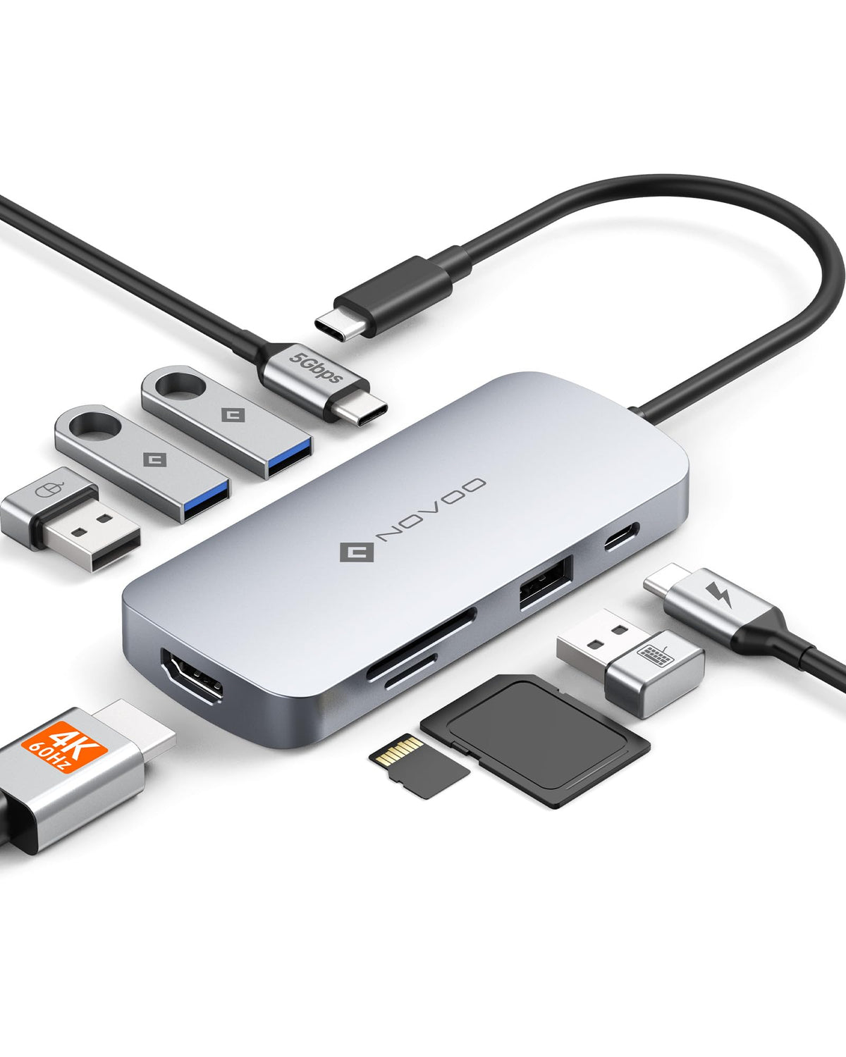 NOVOO USB C Hub 9-in-1 with 4K HDMI for crisp, immersive visuals.