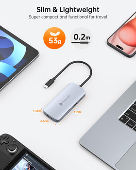 NOVOO compact 9-in-1 hub fits slim setups without clutter.