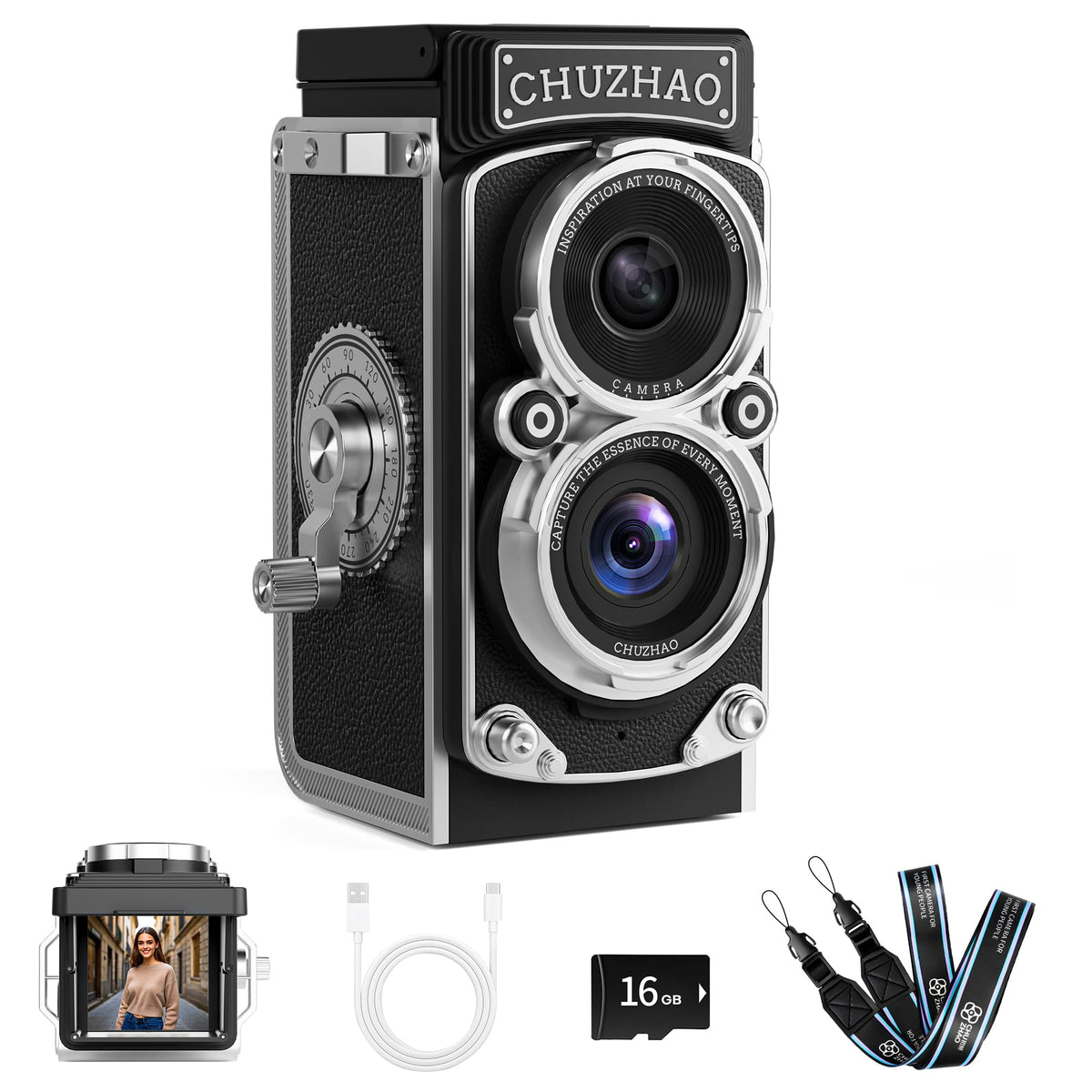 NOWIFICAM CHUZHAO front view showing retro TLR look and easy framing benefit