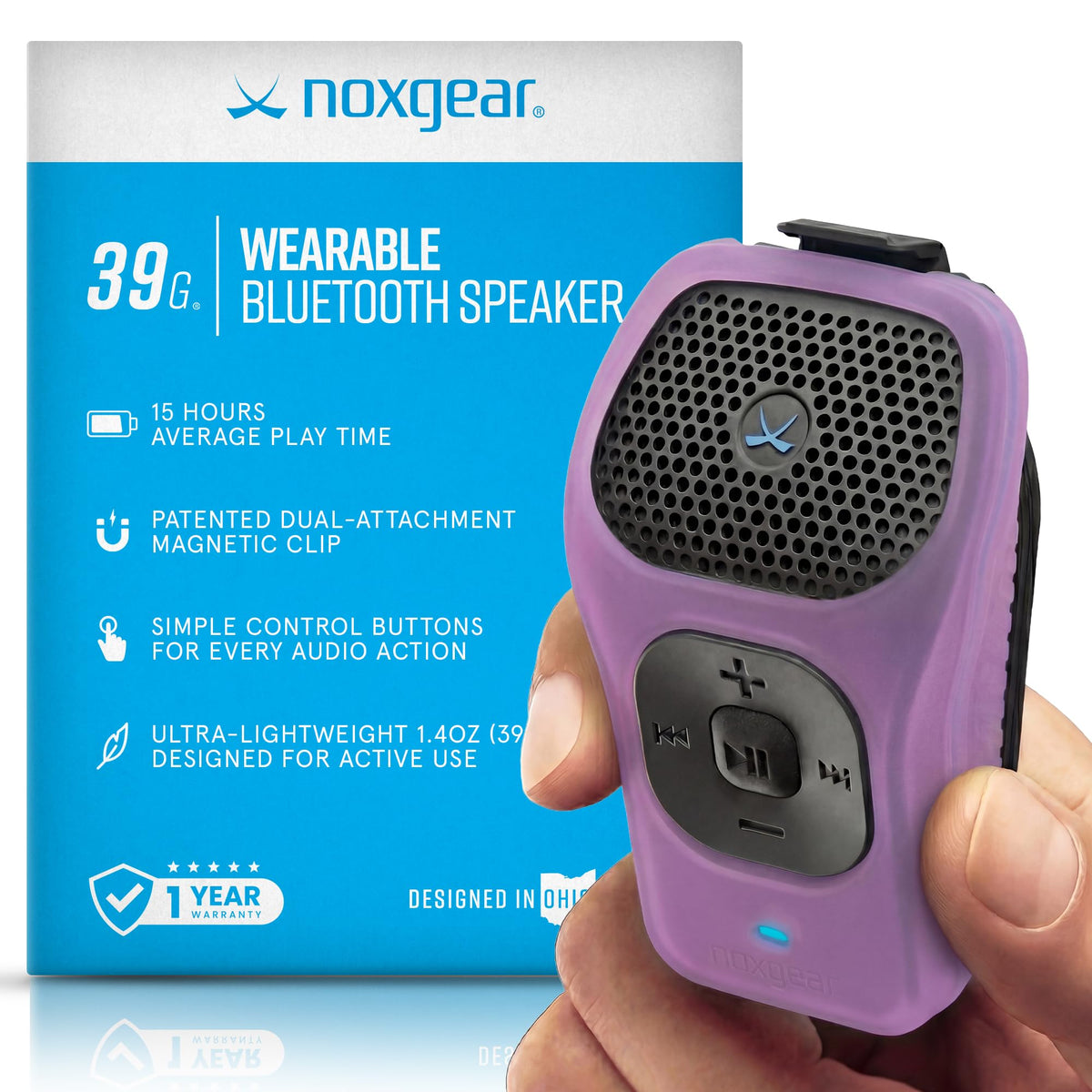 noxgear 39g wearable bluetooth speaker with clip offers secure hands-free audio on the go
