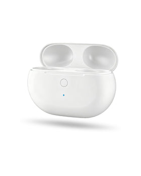 NPYXBR charging case front open showing earbuds slots and fast charging benefit