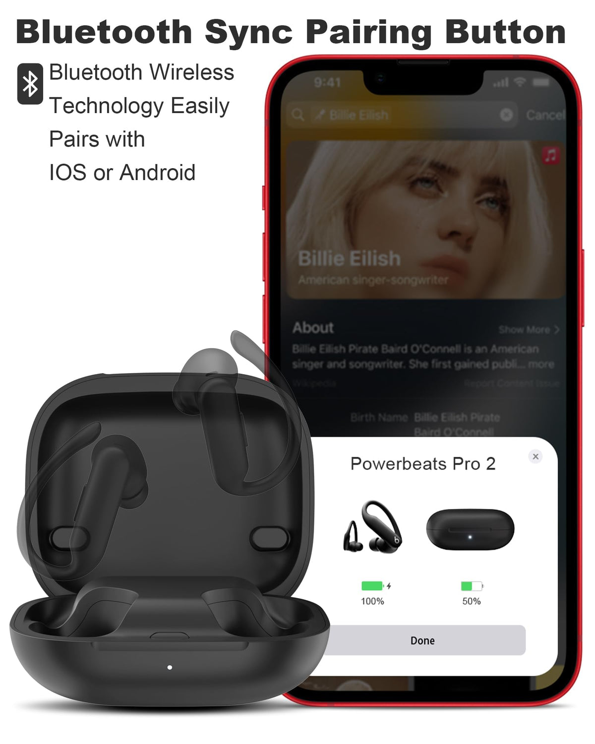 NPYXBR charging case open with earbuds inside displaying secure fit and fast charge