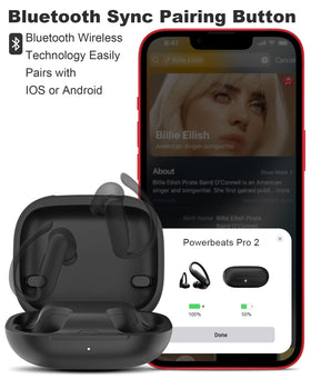 NPYXBR charging case open with earbuds inside displaying secure fit and fast charge