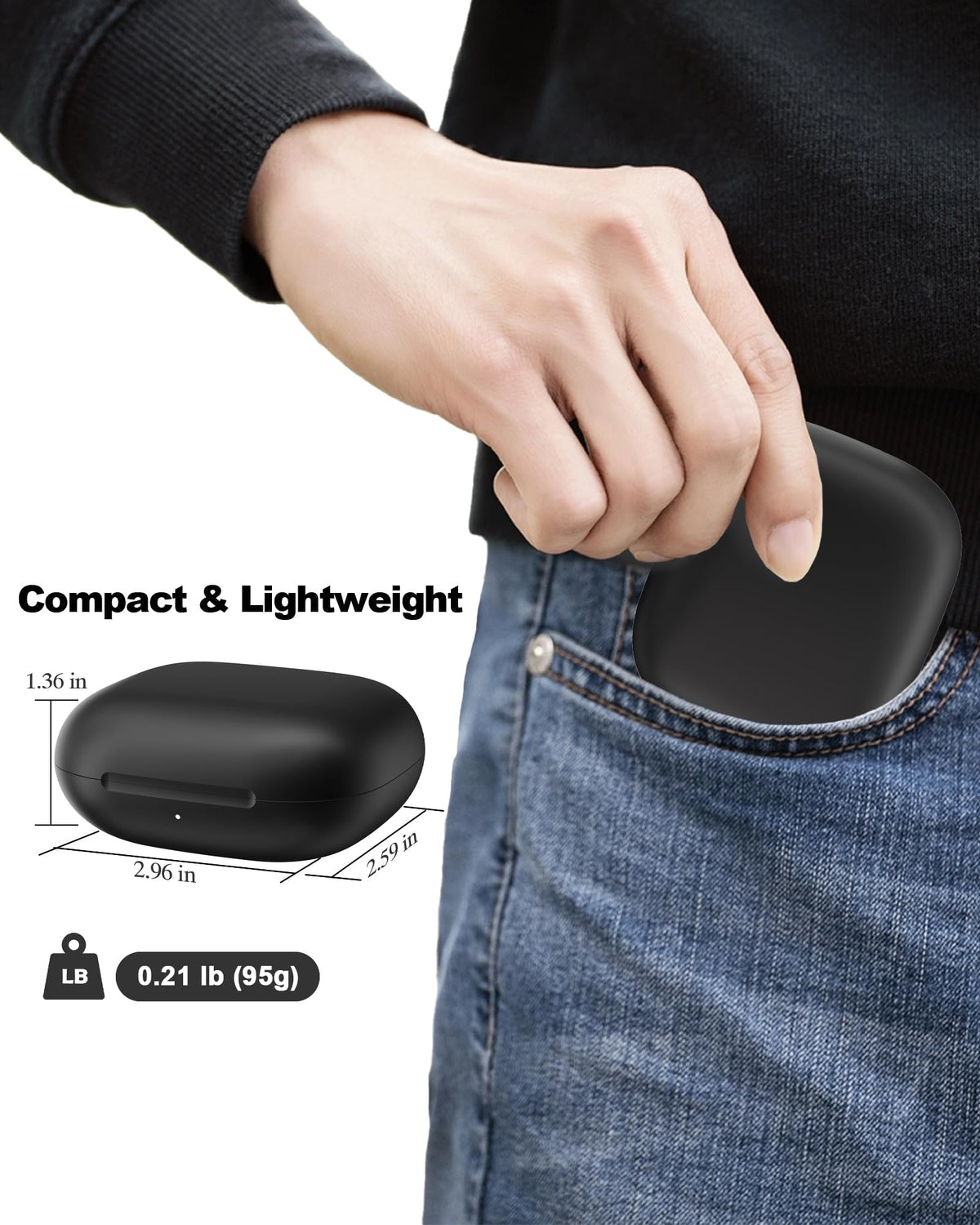 NPYXBR charging case in runner's pocket showing on-the-go charging benefit