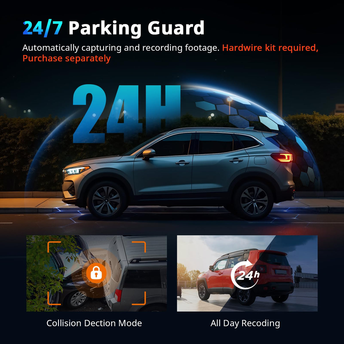 NQJ dual dashcam mounted on windshield for wide road coverage