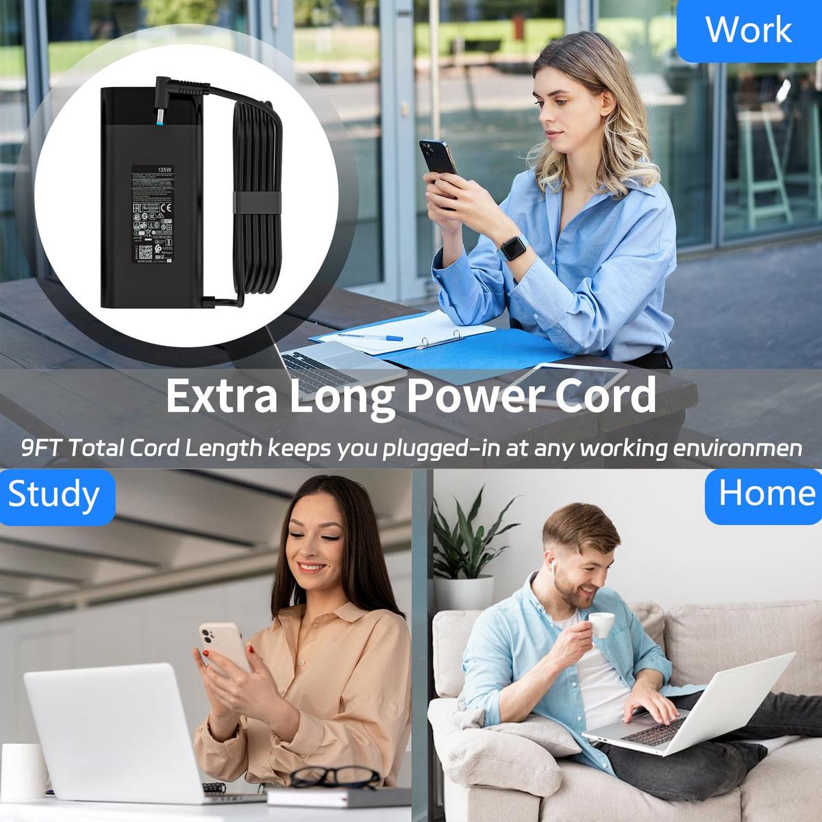 Nsetiu 135W charger includes power cord for immediate use