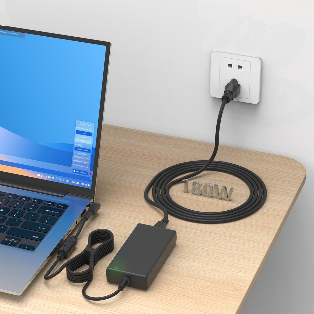nsetiu 180W charger showing 100-240V input versatility for worldwide use