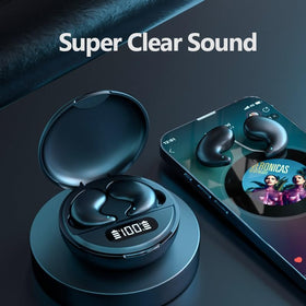 Nsiucion earbuds on bedside table in bedroom setting for peaceful nighttime listening