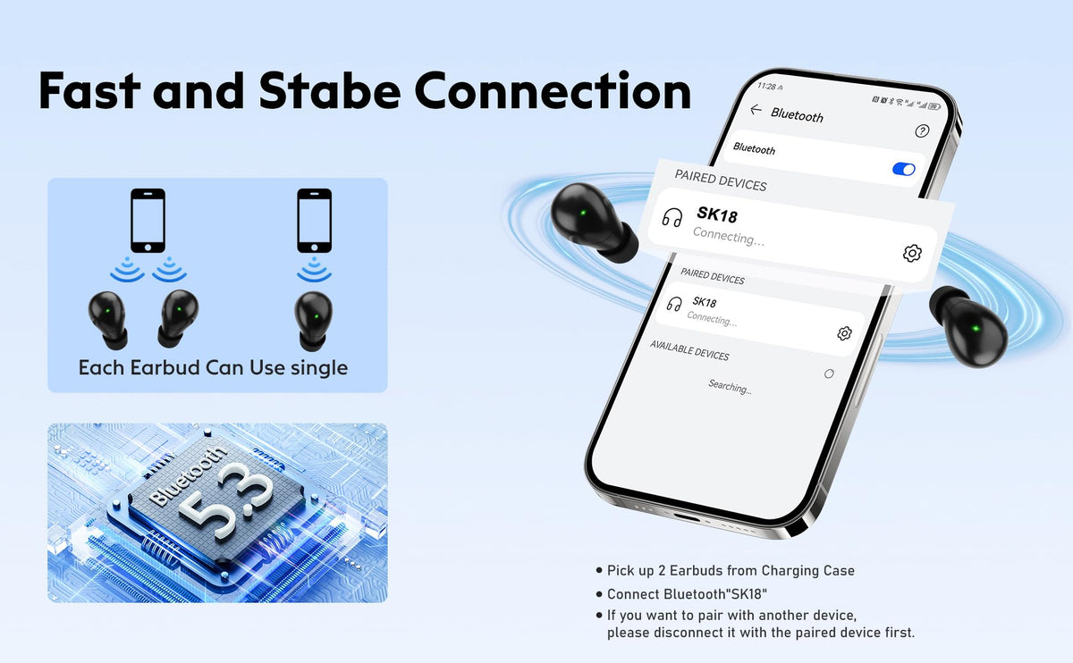 Nsiucion Invisible Mini Sleep Earbuds Bluetooth 5.3 for fast, stable connection.