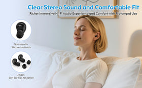 Nsiucion Invisible Mini Sleep Earbuds LED display showing battery status.