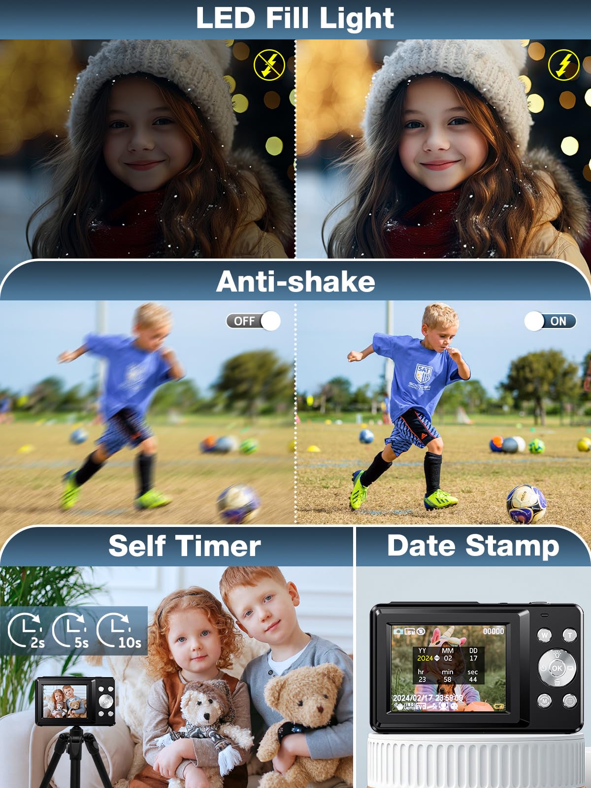 Child holding Nsoela camera outdoors encouraging creative exploration