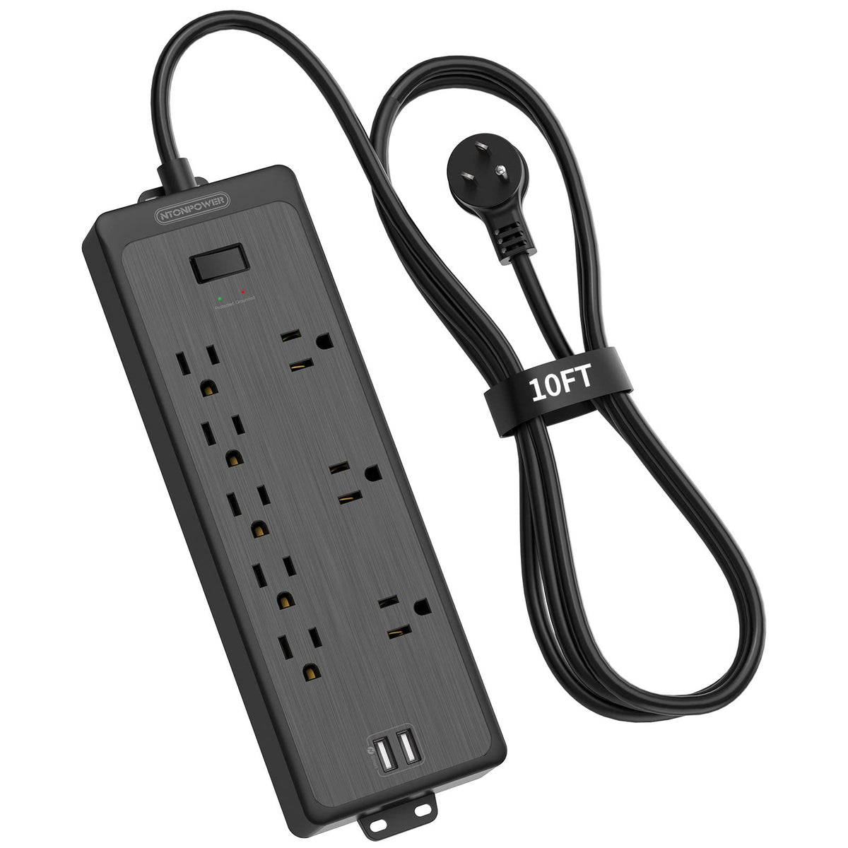 NTONPOWER 10 ft extension cord extends reach to desks and couches.