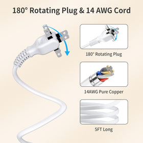 NTONPOWER 180-degree rotating flat plug saves space and keeps outlets accessible.