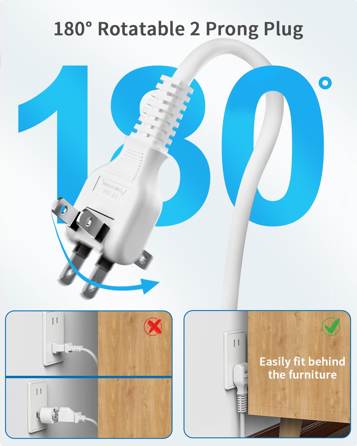 NTONPOWER 180-degree rotating plug demonstrated for easy wall placement.