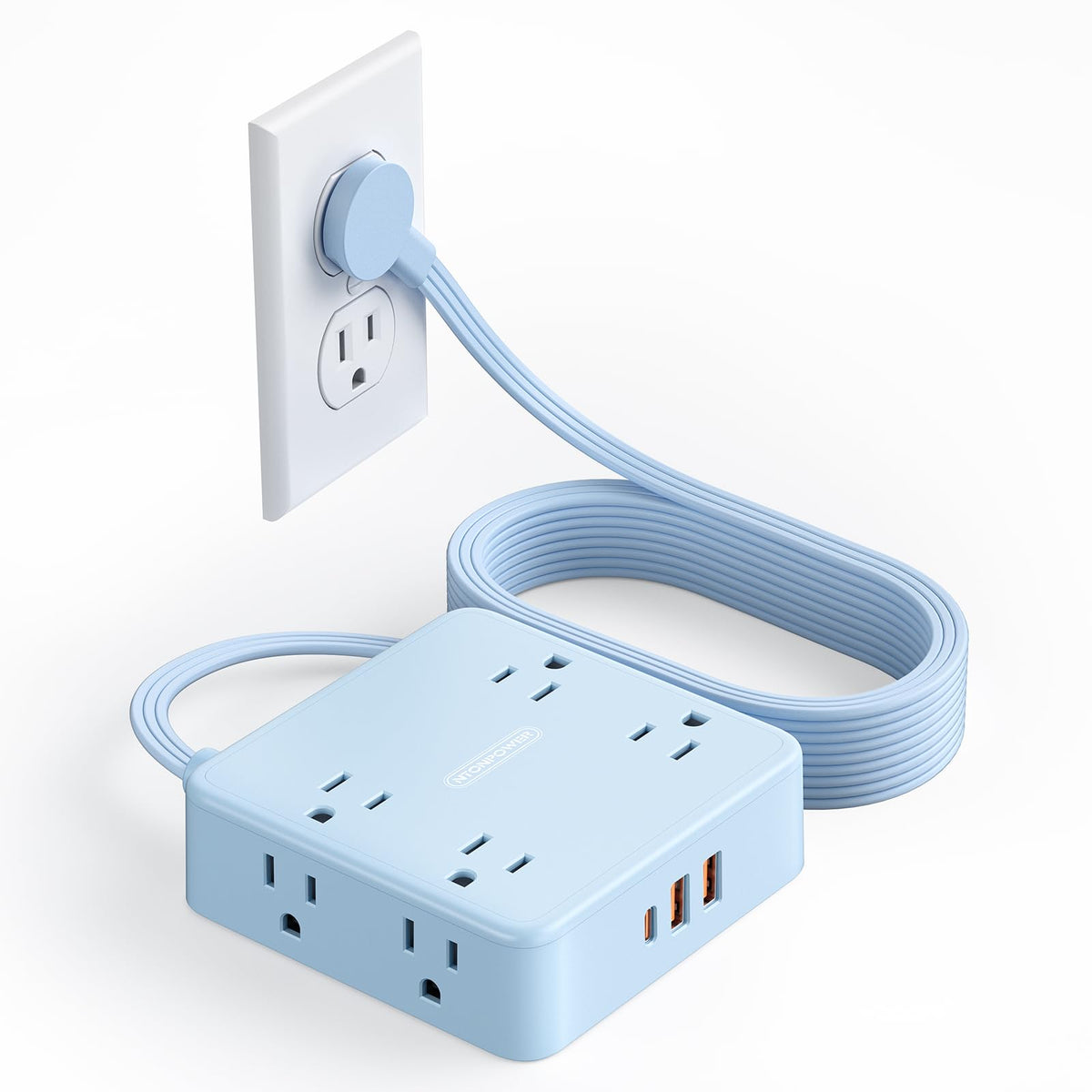 NTONPOWER 5ft blue flat extension cord for discreet doorways and under carpets.