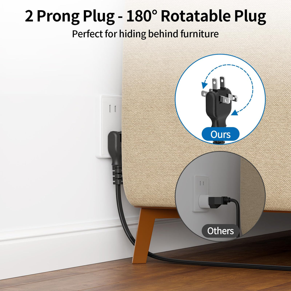 NTONPOWER 5 ft extension cord reaches distant outlets.