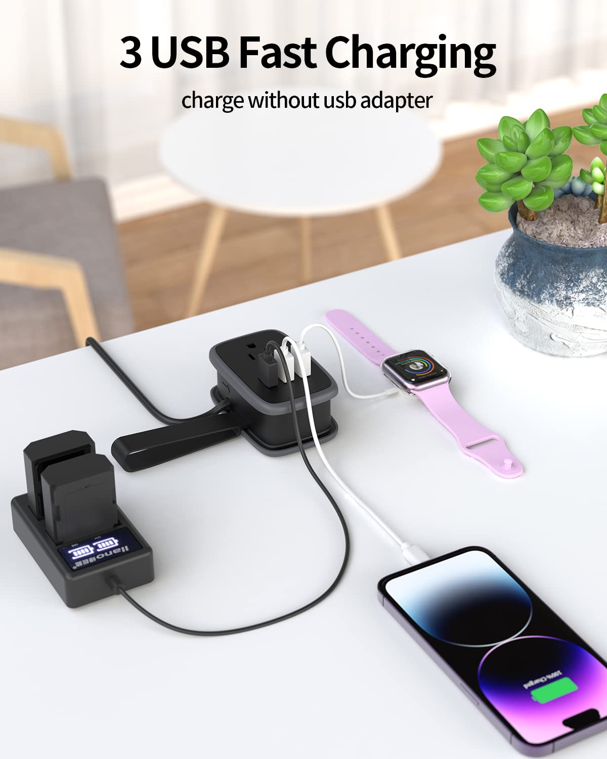 NTONPOWER AC outlets spaced to fit large adapters without blocking others
