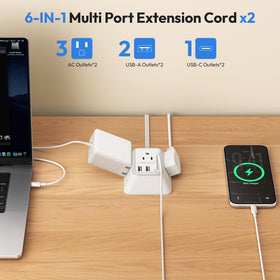 NTONPOWER beside a bed supplying power and USB charging to nightstand devices
