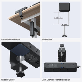 NTONPOWER clamp detail with non-slip rubber pad protecting the desk