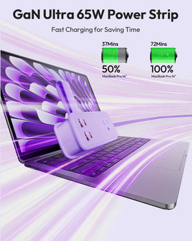 NTONPOWER close-up of two USB-C and two USB-A ports highlighting fast PD capability