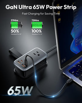 NTONPOWER close-up of dual USB-C ports, enables fast laptop and phone charging