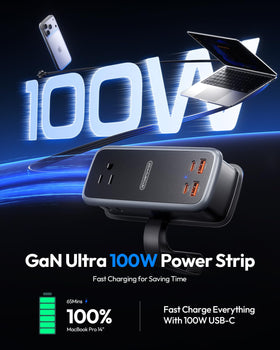 NTONPOWER closeup of USB‑C ports highlighting fast PD charging benefit