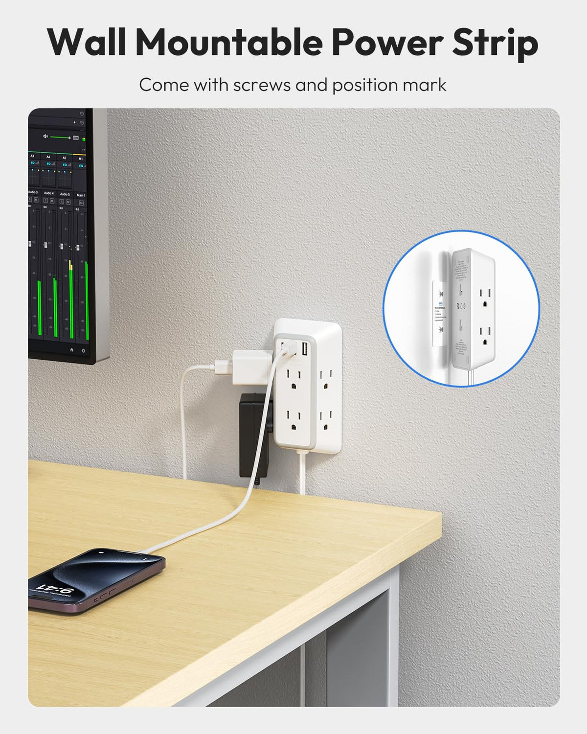 NTONPOWER compact 9-in-1 power strip saves desktop space.