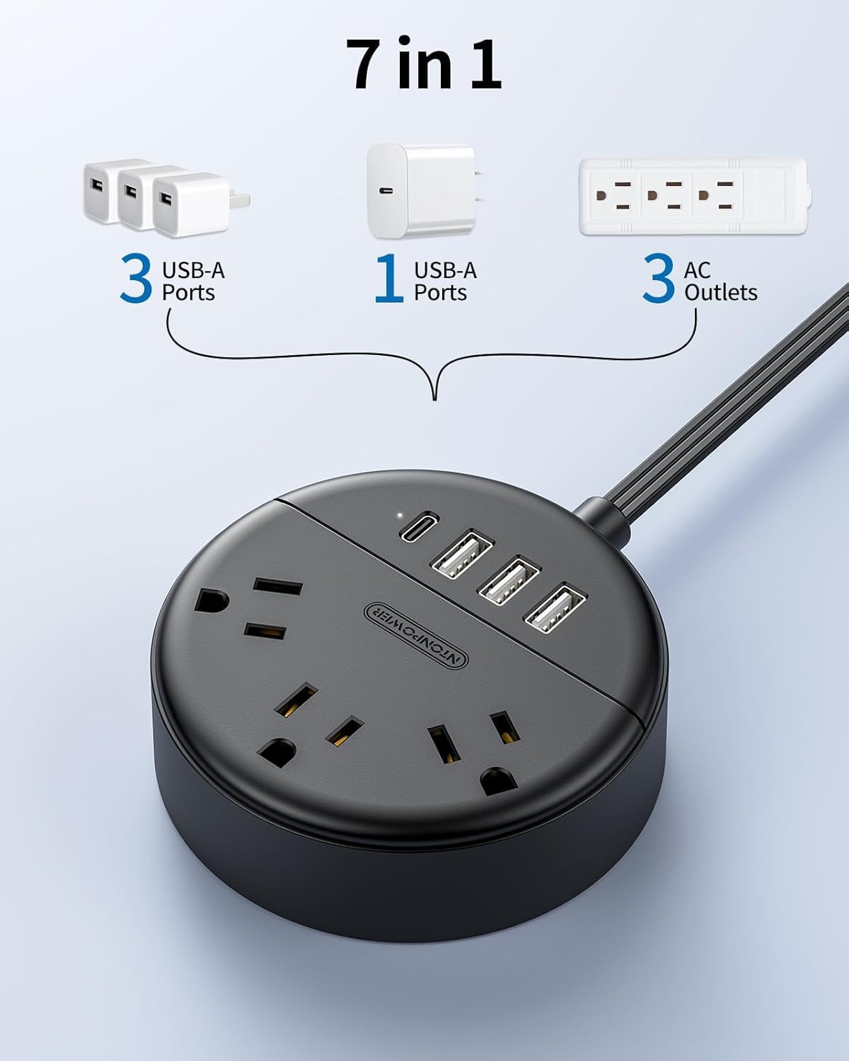 NTONPOWER compact, travel-friendly power strip fits in bags for business trips