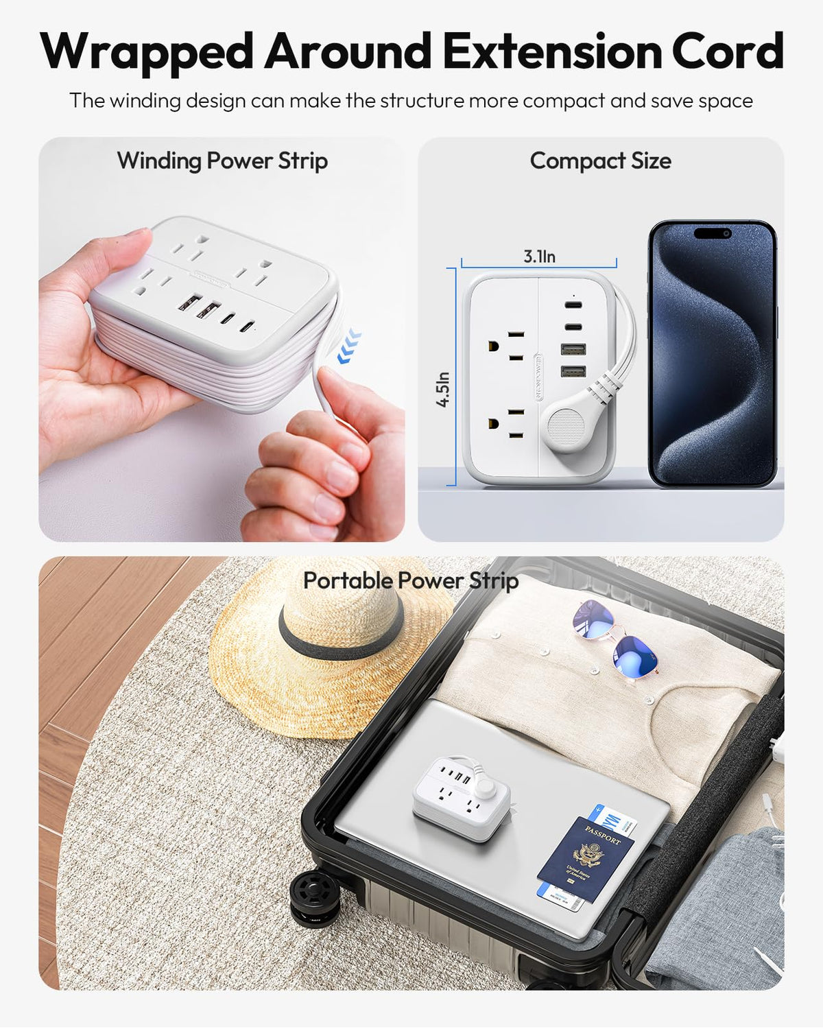 NTONPOWER 10-in-1 includes six outlets and four USB ports for all devices.