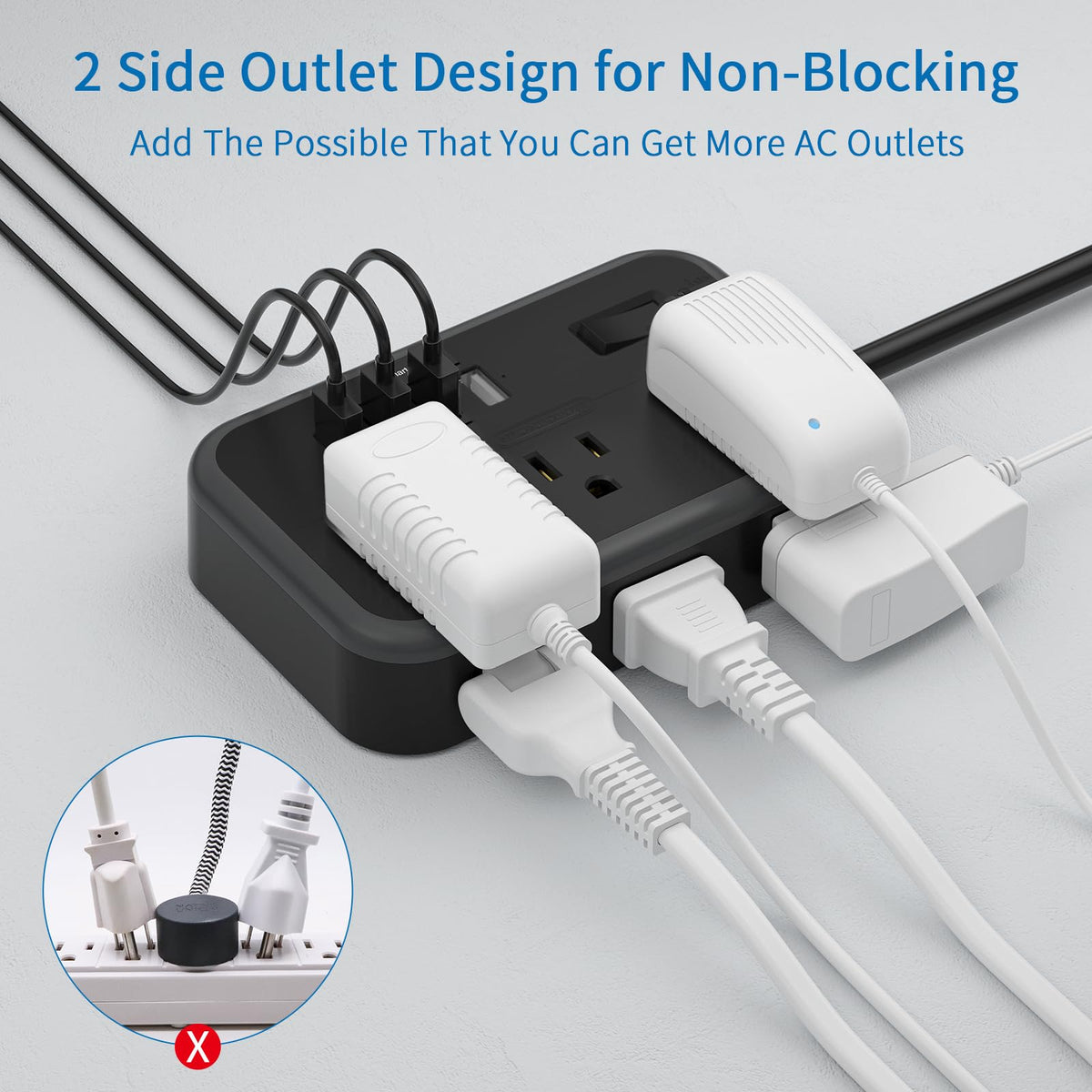 NTONPOWER full 15 ft cord stretched to show reach and flexible placement benefit
